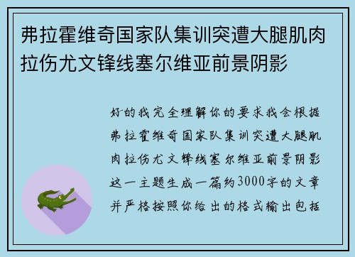 弗拉霍维奇国家队集训突遭大腿肌肉拉伤尤文锋线塞尔维亚前景阴影